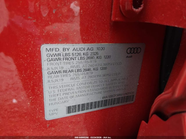 Aukcja sprzedaży 2021 Audi Q3 Premium Plus 45 Tfsi S Line Quattro Tiptronic, vin: WA1EECF38M1043506, numer aukcji: 44565298