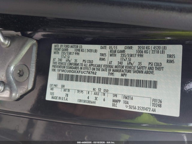 Ford ESCAPE SE 2015 1FMCU0GXXFUC78762 Image 9