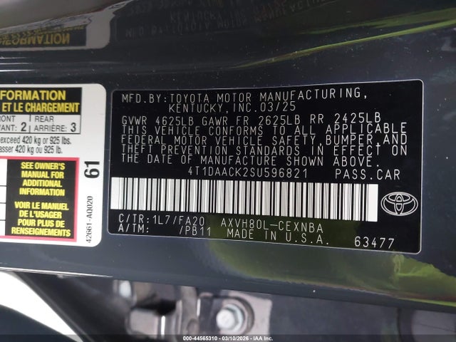 Toyota CAMRY LE 2025 4T1DAACK2SU596821 Image 9