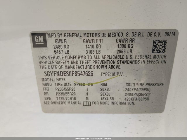 Aukcja sprzedaży 2015 Cadillac Srx Premium Collection, vin: 3GYFNDE30FS547626, numer aukcji: 44565324