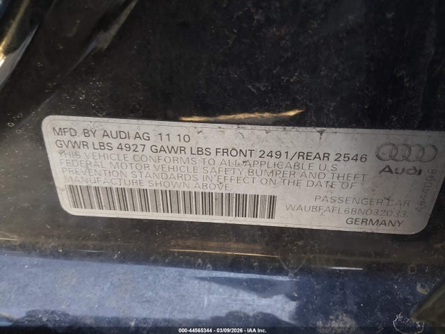 2011 AUDI A4 WAUBFAFL6BN032033 Photo 8