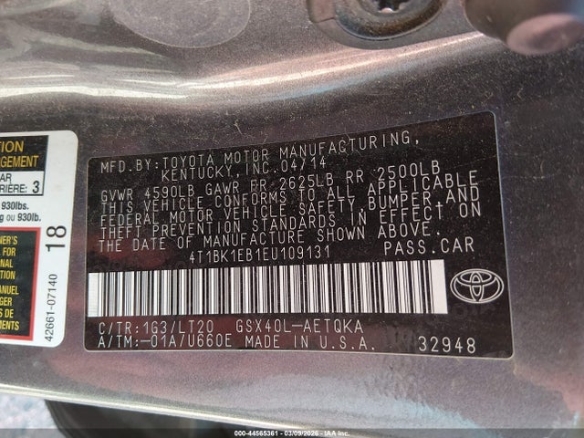 4T1BK1EB1EU109131 Toyota Avalon Xle Touring