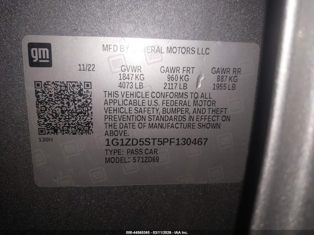 Aukcja sprzedaży 2023 Chevrolet Malibu Fwd 1lt, vin: 1G1ZD5ST5PF130467, numer aukcji: 44565365