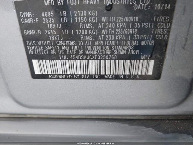 4S4BSAJCXF3250768 Subaru Outback 2.5i Limited