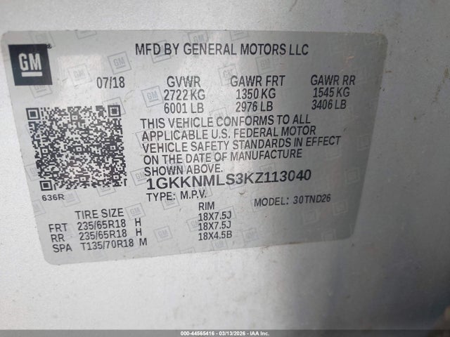 Продажа на аукционе авто 2019 Gmc Acadia Slt-1, vin: 1GKKNMLS3KZ113040, номер лота: 44565416