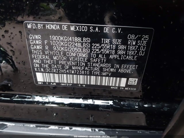 3CZRZ2H54TM723810 Honda Hr-v Awd Sport