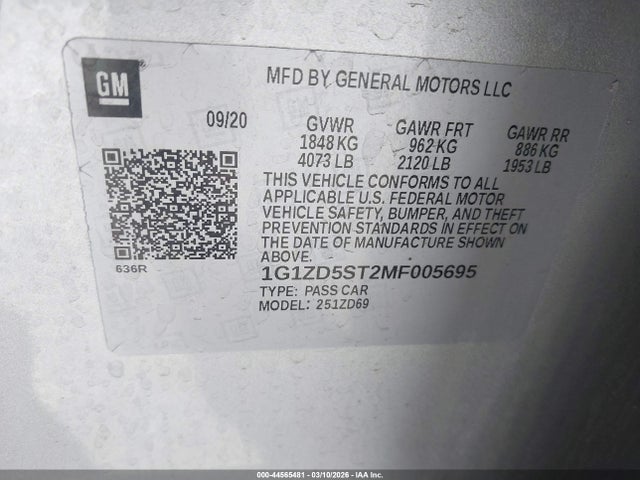 1G1ZD5ST2MF005695 Chevrolet Malibu Fwd Lt