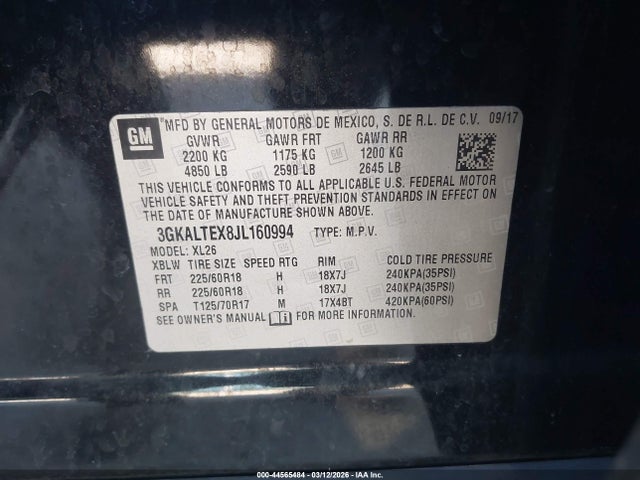 Продажа на аукционе авто 2018 Gmc Terrain Sle, vin: 3GKALTEX8JL160994, номер лота: 44565484