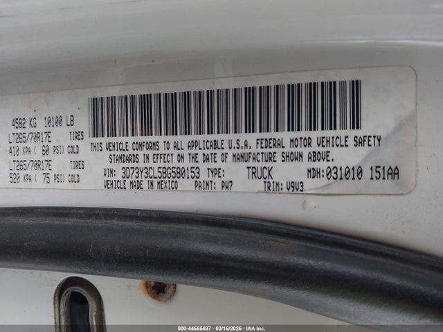 Продажа на аукционе авто 2011 Ram Ram 3500 St, vin: 3D73Y3CL5BG580153, номер лота: 44565497