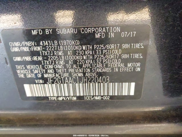 JF2GTAAC1JH220403 Subaru Crosstrek 2.0i