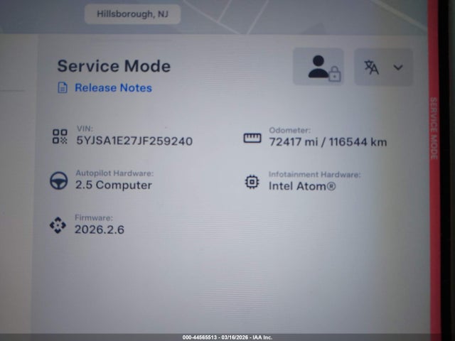 44565513 :رقم المزاد ، 5YJSA1E27JF259240 vin ، 2018 Tesla Model S 100d/75d/p100d مزاد بيع