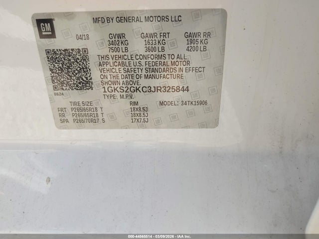 Продажа на аукционе авто 2018 Gmc Yukon Xl Slt, vin: 1GKS2GKC3JR325844, номер лота: 44565514