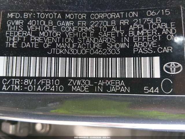 JTDKN3DU0F0462303 Toyota Prius Two
