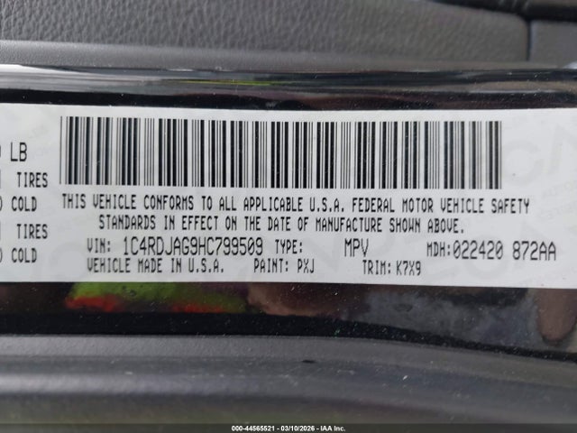 Aukcja sprzedaży 2017 Dodge Durango Sxt Awd, vin: 1C4RDJAG9HC799509, numer aukcji: 44565521