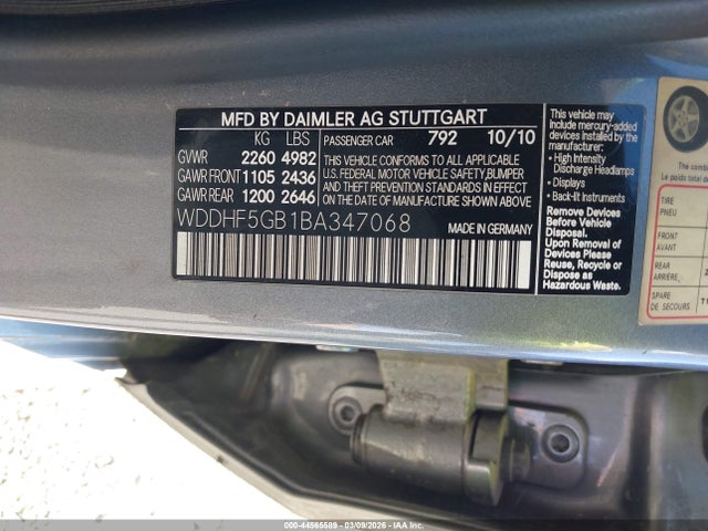44565589 :رقم المزاد ، WDDHF5GB1BA347068 vin ، 2011 Mercedes-benz E 350 مزاد بيع