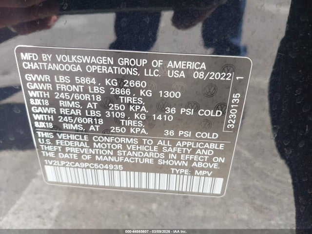 Продажа на аукционе авто 2023 Volkswagen Atlas 2.0t Se, vin: 1V2LP2CA9PC504935, номер лота: 44565607