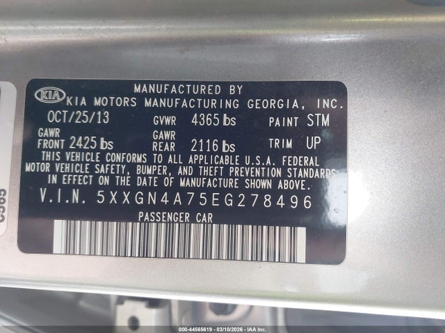 Auction sale of the 2014 Kia Optima Ex, vin: 5XXGN4A75EG278496, lot number: 44565619
