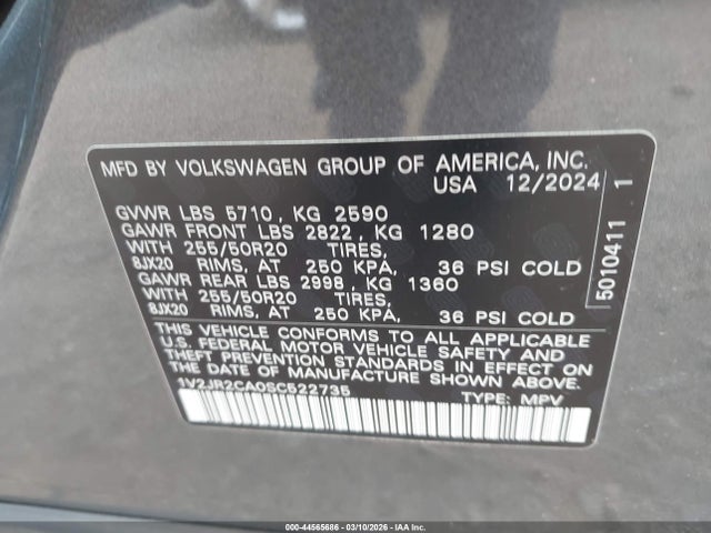 Aukcja sprzedaży 2025 Volkswagen Atlas 2.0t Se W/technology, vin: 1V2JR2CA0SC522735, numer aukcji: 44565686
