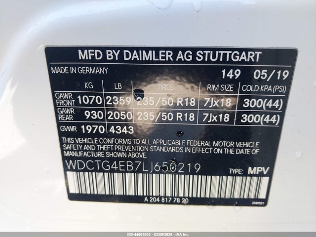 WDCTG4EB7LJ650219 Mercedes-Benz GLA 250