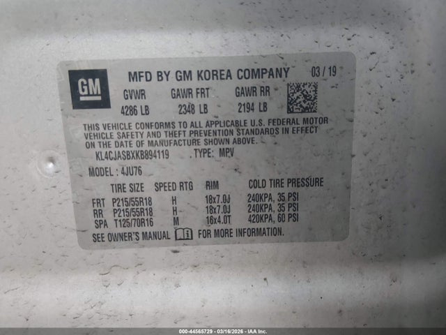 Aukcja sprzedaży 2019 Buick Encore Fwd Preferred, vin: KL4CJASBXKB894119, numer aukcji: 44565729