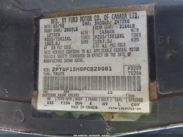 1993 FORD F150 2FTDF15H0PCB20081 Photo 8