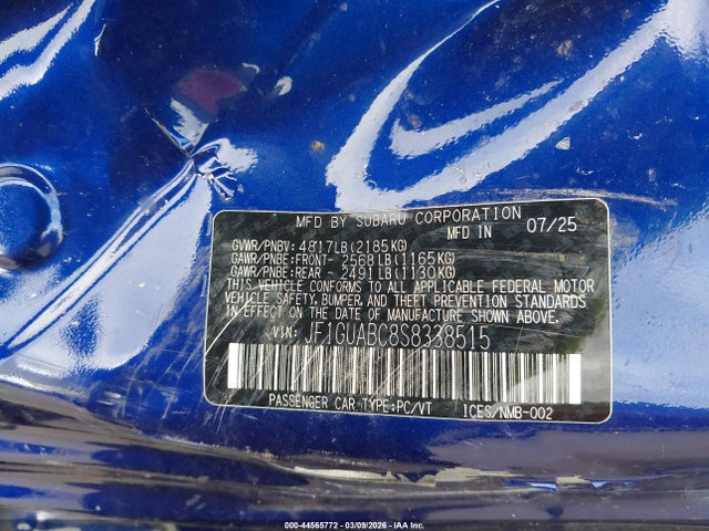 2025 Subaru Impreza Base 5-door მანქანა იყიდება აუქციონზე, vin: JF1GUABC8S8338515, აუქციონის ნომერი: 44565772