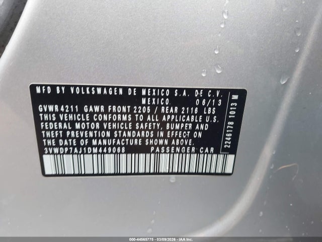 Aukcja sprzedaży 2013 Volkswagen Jetta 2.5l Se, vin: 3VWDP7AJ1DM449068, numer aukcji: 44565775