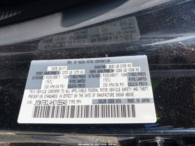 44565776 :رقم المزاد ، JM3KFBCL4H0165948 vin ، 2017 Mazda Cx-5 Touring مزاد بيع