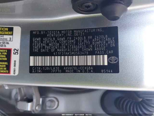 4T1F31AK5MU563479 Toyota Camry Xle Hybrid