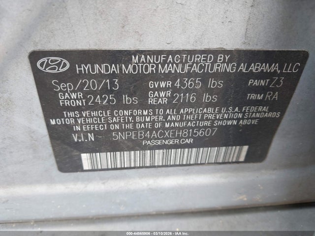 Aukcja sprzedaży 2014 Hyundai Sonata Gls, vin: 5NPEB4ACXEH815607, numer aukcji: 44565906