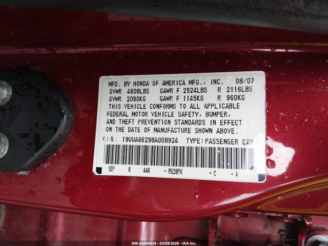 2008 Acura Tl 3.2 მანქანა იყიდება აუქციონზე, vin: 19UUA66298A008924, აუქციონის ნომერი: 44565924