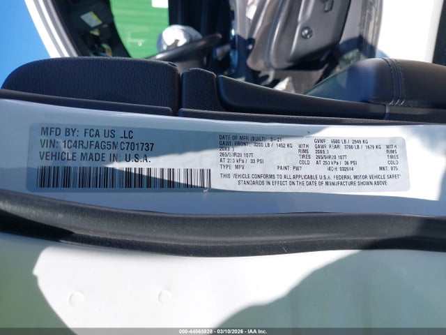 2021 Jeep Grand Cherokee Laredo X 4x4 მანქანა იყიდება აუქციონზე, vin: 1C4RJFAG5MC701737, აუქციონის ნომერი: 44565928