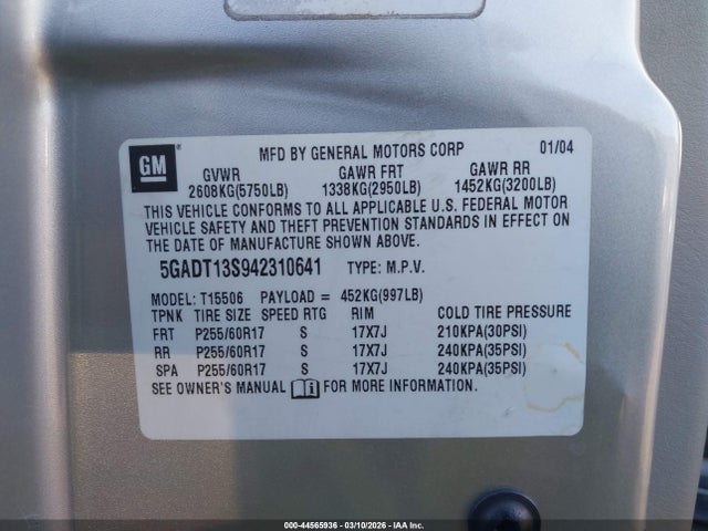 Продажа на аукционе авто 2004 Buick Rainier Cxl Plus, vin: 5GADT13S942310641, номер лота: 44565936