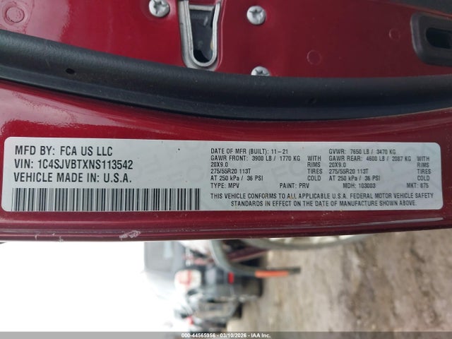 2022 Jeep Wagoneer Series Ii 4x4 მანქანა იყიდება აუქციონზე, vin: 1C4SJVBTXNS113542, აუქციონის ნომერი: 44565956
