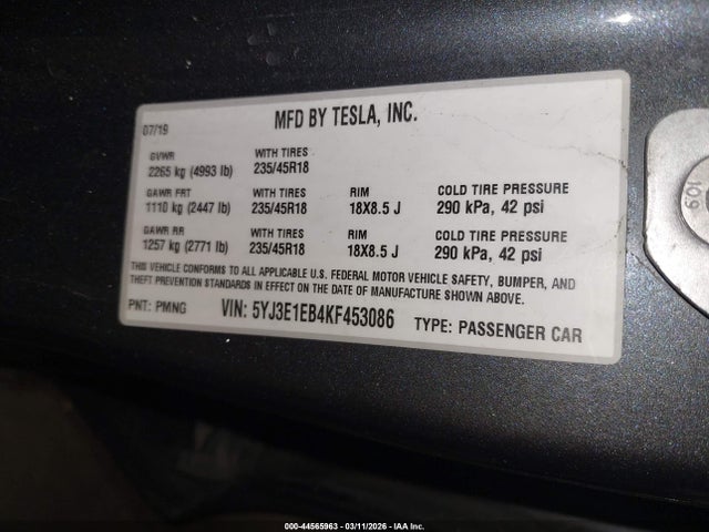 2019 TESLA MODEL 3 5YJ3E1EB4KF453086 Photo 8