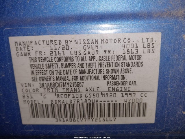 3N1AB8CV7MY215667 Nissan Sentra Sv Xtronic Cvt