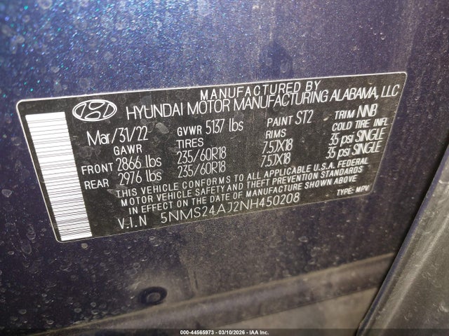Hyundai Santa Fe Sel 2022 5NMS24AJ2NH450208 Image 9