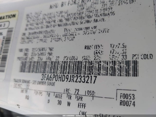 Ford FUSION SE 2018 3FA6P0HD9JR233217 Image 9