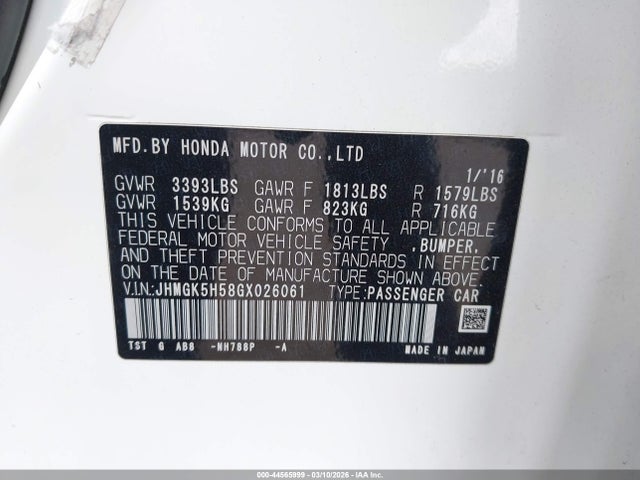 JHMGK5H58GX026061 Honda FIT LX