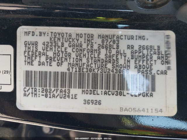 2003 TOYOTA CAMRY 4T1BE30K73U243066 Photo 8