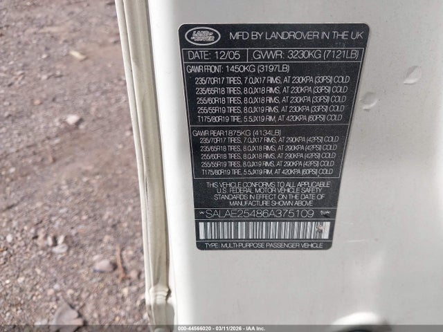 2006 LAND ROVER LR3 SALAE25486A375109 Photo 8