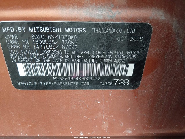 2019 MITSUBISHI MIRAGE ML32A3HJ4KH003432 Photo 8