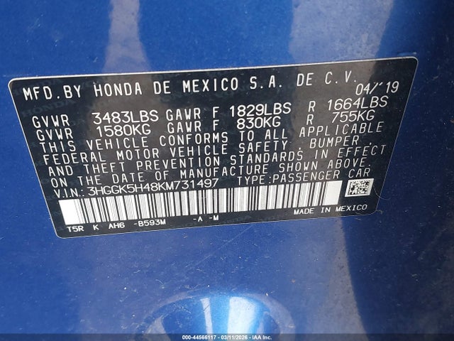 2019 HONDA FIT 3HGGK5H48KM731497 Photo 8