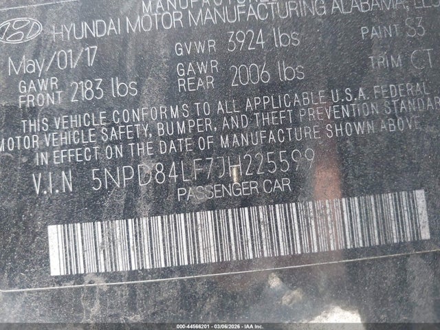Hyundai ELANTRA SEL 2018 5NPD84LF7JH225599 Image 9