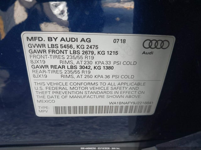 2018 AUDI Q5 WA1BNAFY9J2218841 Photo 8
