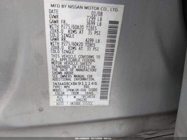 Продаж на аукціоні авто 2008 Infiniti Qx56, vin: 5N3AA08CX8N911146, номер лоту: 44566259