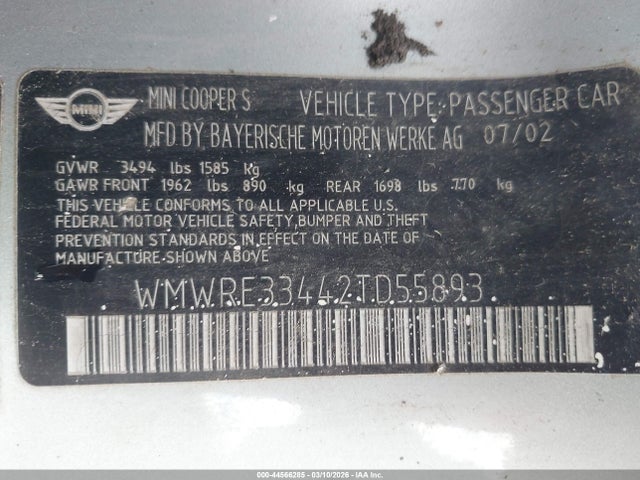 2002 MINI COOPER S WMWRE33442TD55893 Photo 8