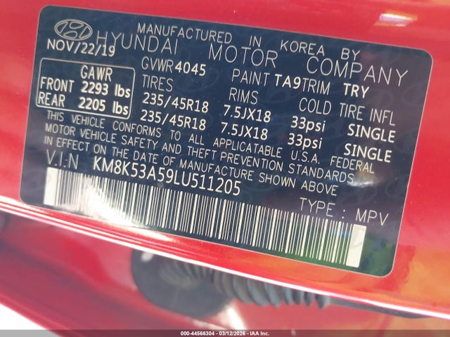 KM8K53A59LU511205 Hyundai Kona Ultimate