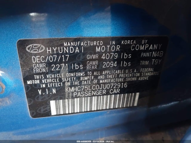 KMHC75LC0JU072916 Hyundai Ioniq Hybrid Sel