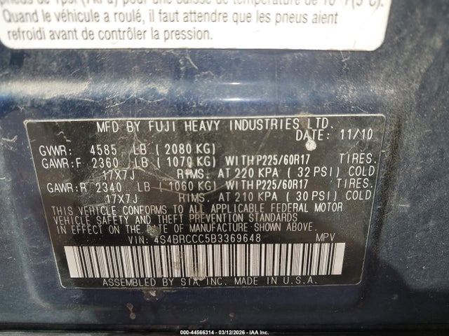 Aukcja sprzedaży 2011 Subaru Outback 2.5i Premium, vin: 4S4BRCCC5B3369648, numer aukcji: 44566314